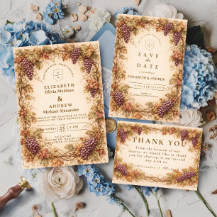 Vintage Vineyard Grapes Wedding RSVP Card