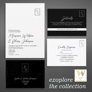 Modern Minimalist Black and White Monogram Wedding Menu