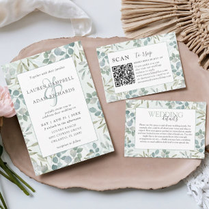 Budget Eucalyptus Watercolor Wedding Invitation