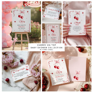 Pink Coquette Bow Cherry On top Girl Baby Shower Invitation
