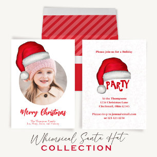 Christmas Cute Santa Hat Whimsical Fun Holiday Invitation