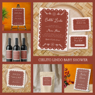 Cielito Lindo Papel Picado Neutral Baby Shower Wine Label