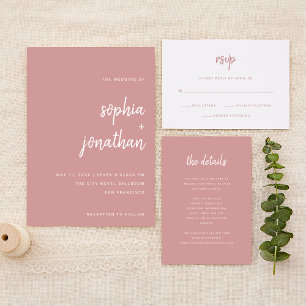 Minimalist Script   White and Dusty Rose Wedding RSVP Card