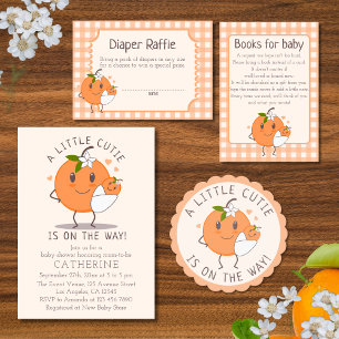 Little Cutie On the way   Cute Orange Baby Shower  Invitation
