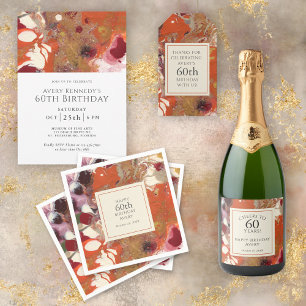Orange Abstract Boho 60th Birthday Party Invitation