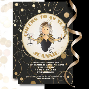 60th Birthday Black Gold Glitter Fabulous Birthday Invitation
