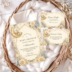 Elegant Vintage Teddy Bear Baby Shower Invitation