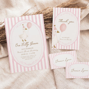 One Silly Goose Pink Girls Birthday Thank You Card