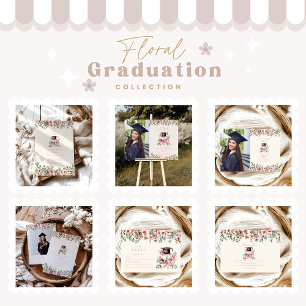 Photo Pink Floral Graduation Party Invitation