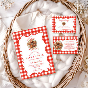 Red Gingham Meatball Baby Shower Invitation