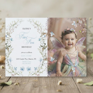 Fairy First Birthday Invitation   Floral Photo 