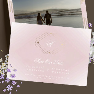Simple Pink Modern Geometric Gold Wedding Invitation
