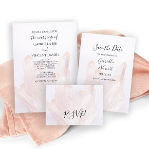 Light Blush Pink Crystals Wedding RSVP Reply Card