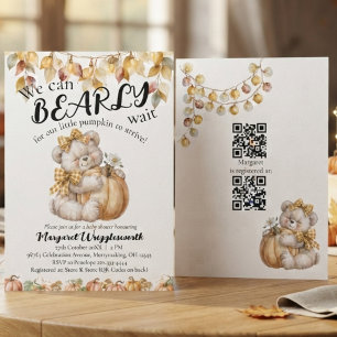 We Can Bearly Wait Pumpkin Baby Shower Thank You Card