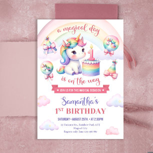 A Magical Unicorn and Rainbow 1st Birthday Party  Square Sticker