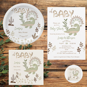 Boho whimsical dinosaur oh baby baby shower square sticker