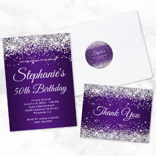 Silver Glitter Royal Purple 21st Birthday Paper Coaster
