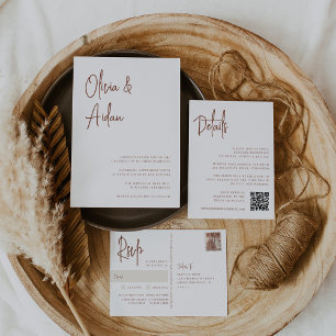 Modern Rust Handwritten Script Wedding Meal Choice Postcard