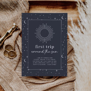 Navy Celestial 1st Birthday Photo Invitation