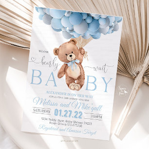 Teddy Bear Bearly Wait Baby Shower Tapestry Blue 