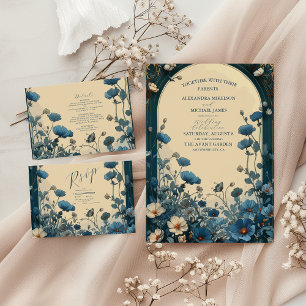 Navy Blue Art Nouveau Wedding Invitation