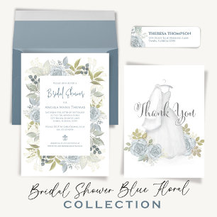 Floral Dusty Blue Bridal Shower QR Code Event Page Invitation