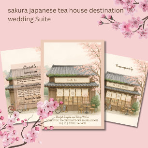 sakura traditional tea house destination wedding invitation