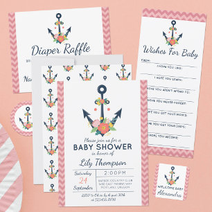 Diaper Raffle Anchor Floral Girl Baby Shower Game