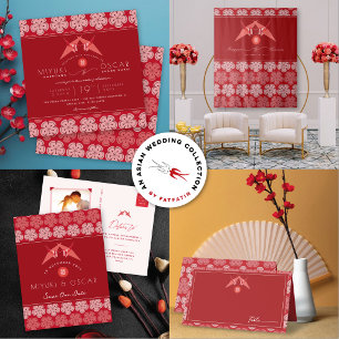 Paper Cranes Cherry Blossoms Wedding Save The Date Magnet