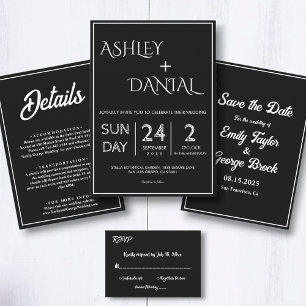 Simple Modern Black And White Script Chic Wedding Save The Date