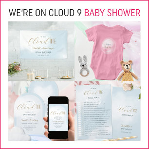 We´re on Cloud 9 Elegant Dreamy Blue Baby Shower Invitation