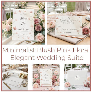 Minimalist Blush Pink Floral Monogram Wedding Classic Round Sticker