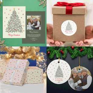 Hand-drawn Christmas Tree Family Photo  Ceramic Tree Decoration