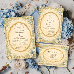 Vintage Coastal Floral Nautical Wedding Invitation