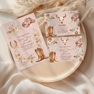 Pink Boho Floral Western Bridal Shower Invitation