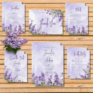 Boho Watercolor Lilac Flowers Wedding Save The Date