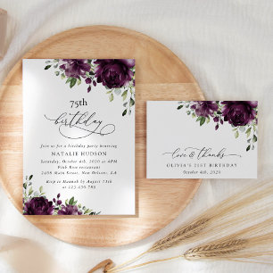 Purple Flowers, Plum Flowers, Boho, Birthday Invitation