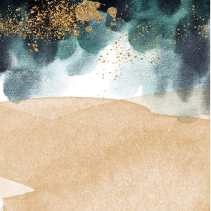 Blue Green Gold Watercolor Agate Beach Wedding Inv Invitation
