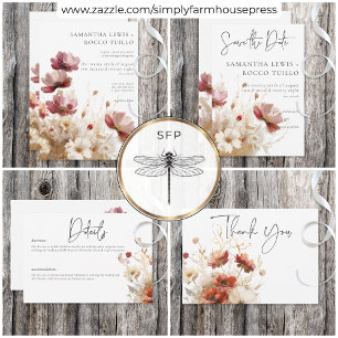 Rustic Red & Barley Watercolor Wildflowers Invitation