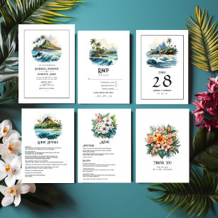 Watercolor Hawaii Wedding Guest Details Enclosure Card