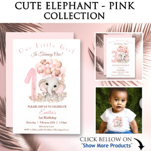 Birthday Girl Cute Pink Elephant  Banner