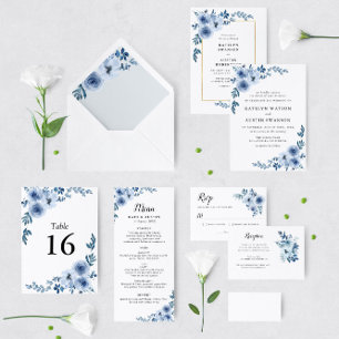 blue floral wedding invitation