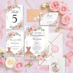 Elegant Watercolor Pink Spanish Quinceañera Quince Table Number