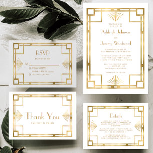 Vintage 1920s Deco White Gold Wedding Details Enclosure Card