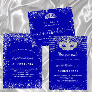Quinceanera royal blue silver budget invitation flyer