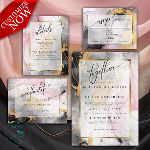 Modern Save the Date Abstract Rose Charcoal Gold Invitation