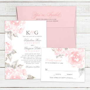 Vintage Pink Watercolor Rose Wedding RSVP Card