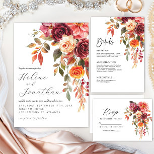 Maroon Red Burgundy Floral Wedding Envelope