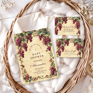 Vintage Grape Vineyard Botanical Baby Shower Invitation