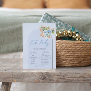 Modern Blue Boho Arch Pampass Grass Floral Wedding Invitation